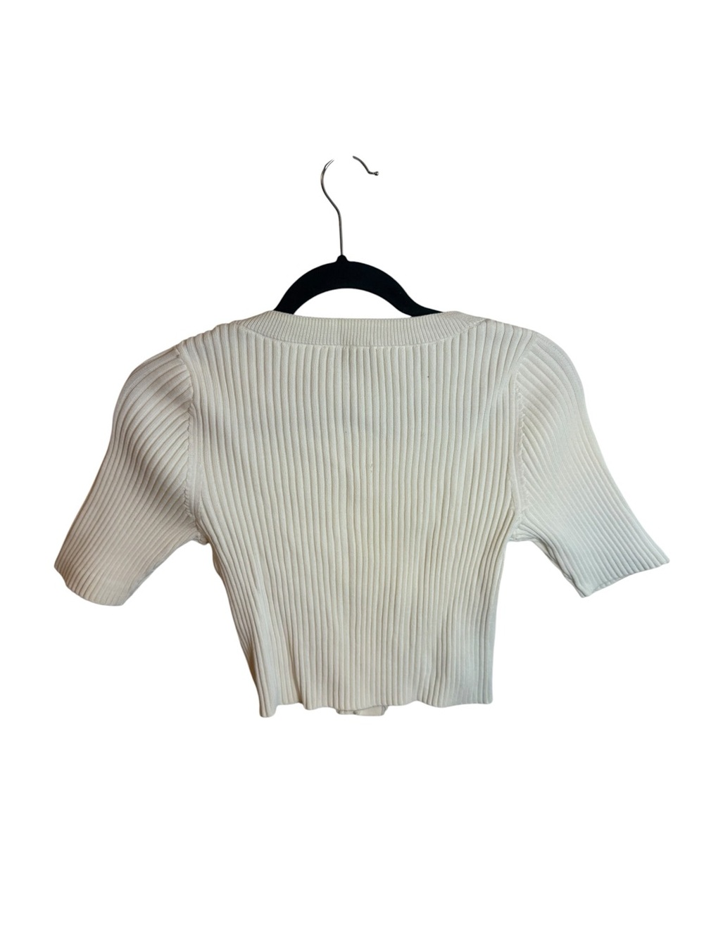 & Other Stories Cream Cropped Ribbed Shell Button Cardigan - Picture 3 of 7